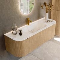 Badmeubel Mondiaz Kurve-Dlux | 140 cm | Meubelkleur Oak | Wastafelkleur Frappe | Solid surface | Midden spoelbak | 1 kraangat