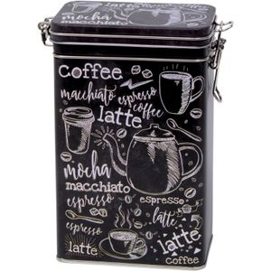 Zwart rechthoekig koffieblikken/bewaarblikken met cafe print 19 cm