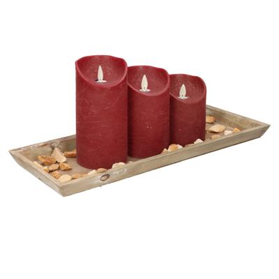 Anna's Collection Houten dienblad - incl. 3 LED kaarsen bordeaux rood - steentjes decoratie