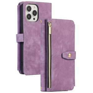 iPhone 13 Mini hoesje - Bookcase - Koord - Pasjeshouder - Portemonnee - Kunstleer - Paars