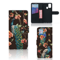 Samsung Galaxy M31 Telefoonhoesje met Pasjes Pauw met Bloemen - thumbnail