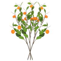 Kunstbloem citrusfruit tak mandarijn/clementine - 3x - 80 cm - oranje - losse steel - Kunst zijdeblo