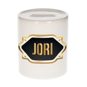 Naam cadeau spaarpot Jori met gouden embleem