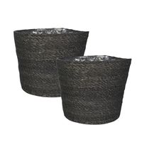 Set van 4x stuks plantenpot/bloempot van jute/zeegras diameter 18 cm en hoogte 16 cm grijs