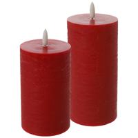 LED kaarsen/stompkaarsen - set 2x - rood - H12,5 en H15 cm - flikkerend licht - timer