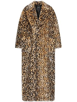 Dolce & Gabbana manteau en fourrure artificielle à imprimé léopard - Marron