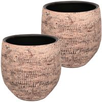 Set van 2x stuks bloempotten/plantenpotten van keramiek oud roze motief D20 cm en H18 cm Set van 2x stuks bloempotten/plantenpotten van keramiek oud roze motief D20 cm en H18 cm