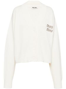 Miu Miu cardigan en cachemire à logo strassé - Blanc