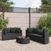 6-delige Loungeset met kussens poly rattan zwart