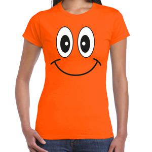 Koningsdag T-shirt voor dames - smiley - oranje - feestkleding