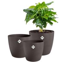 ELHO Set van 3 ronde bloempotten The Coffee Collection - Ø14xH12,6cm, Ø16xH14,7cm, Ø18xH16,8 cm - 7 L - Bruin