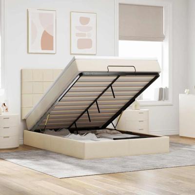 Ottoman bed met matras en LED's 140x200cm stof crèmekleurig