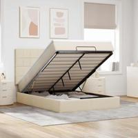 Ottoman bed met matras en LED's 140x200cm stof crèmekleurig