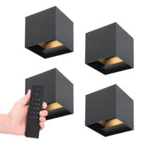 Set van 4 dimbare LED Wandlampen Kansas - zwart - 7 Watt 560 lumen - 3000K warm wit - Up & Down light - IP65 - Incl. dimmer met afstandsbediening