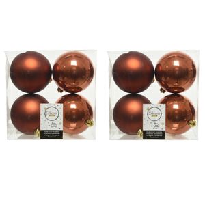 8x stuks kunststof kerstballen terra bruin 10 cm glans/mat