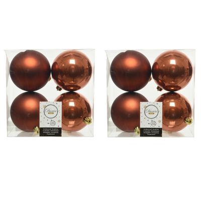 8x stuks kunststof kerstballen terra bruin 10 cm glans/mat