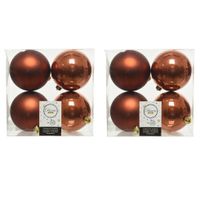 8x stuks kunststof kerstballen terra bruin 10 cm glans/mat - thumbnail