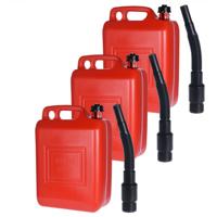 Jerrycan - 3x - rood - 10 liter - 26 x 14 x 37 cm - met schenktuit - voor brandstof