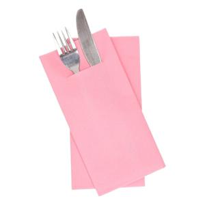 Servetten met bestekzakje - papier - roze - 12x stuks - Tafel decoratie