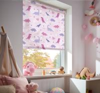 Roze achtergrond raambekleding dinosaurus