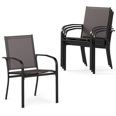 Buiten Eettafelstoel-set met 4 Stoelen Stapelbare Terras-slingstoelen met Ademend Stof in Grijs