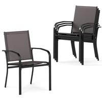 Buiten Eettafelstoel-set met 4 Stoelen Stapelbare Terras-slingstoelen met Ademend Stof in Grijs