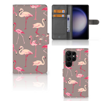 Samsung Galaxy S23 Ultra Telefoonhoesje met Pasjes Flamingo - thumbnail