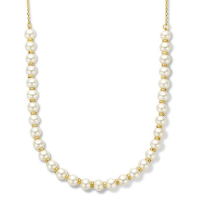 Ketting Parel-Bolletjes geelgoud-zoetwaterparel wit 4 mm 41-45 cm