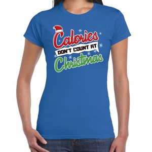 Fout kerstshirt blauw calories dont count Christmas voor dames