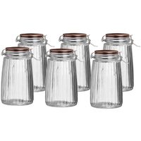 Voorraadpot/bewaarpot - 6x - 1,8L - glas - met beugelsluiting - koperen deksel