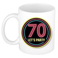 Verjaardag mok / beker - Lets party 70 jaar - neon - 300 ml - verjaardagscadeau - thumbnail