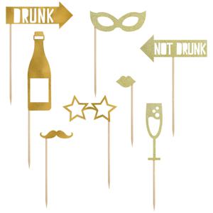 Foto/photo props voor nieuw jaar of bruiloft - champagne/drank - goud - Selfies maken - 8x stuks