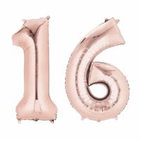 16 jaar verjaardag - Folie ballon cijfers - rose goud - 88 cm - versiering 16 jaar verjaardag - Folie ballon cijfers - rose goud - 88 cm - versiering