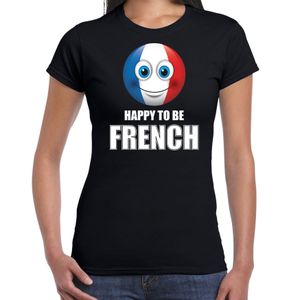 Frankrijk emoticon Happy to be French landen t-shirt zwart dames