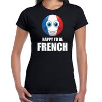 Frankrijk emoticon Happy to be French landen t-shirt zwart dames