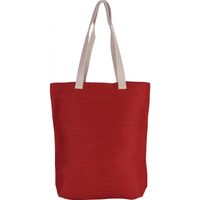 10x stuks katoenen schoudertasje in het rood met ecru hangsels 38 x 42 cm