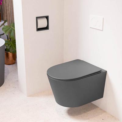 Wandcloset Mondiaz Lavie | Zonder spoelrand | Incl.Toiletzitting-Dark Grey | Keramiek | Dark Grey
