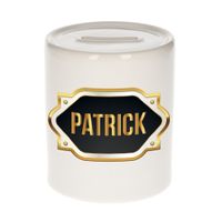 Naam cadeau spaarpot Patrick met gouden embleem Naam cadeau spaarpot Patrick met gouden embleem