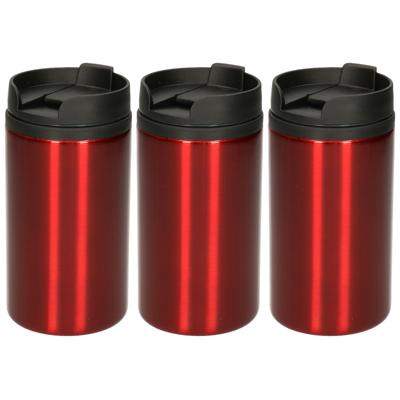 Reisbeker - 3x - 300 ml - rood - thermosbeker - 15 x 7 cm - RVS Reisbeker - 3x - 300 ml - rood - thermosbeker - 15 x 7 cm - RVS
