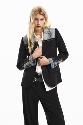 Blazer van twee materialen - BLACK - L