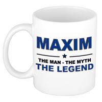 Maxim cadeau mok - man myth legend - naam koffiemok / beker - wit en blauw - 300 ml