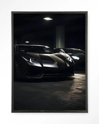 Urban Cotton Wandkleed 'Luxury Garage' 110 x 145cm in Floating Frame - black