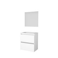 Basic-Line Ultimate 39 badkamermeubelset - 60x39cm - greeploos - 2 lades - acryl wastafel - 0 kraangaten - Spiegel - verlichting MDF lak Ice White 1813780