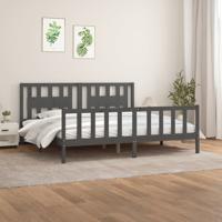 Bedframe met hoofdbord massief grenenhout grijs 200x200 cm