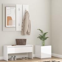 Garderobe set bewerkt hout hoogglans wit