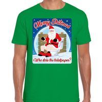 Fout kerst t-shirt merry shitmas toiletpaper groen voor heren - thumbnail