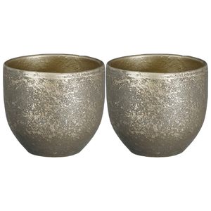 2x stuks plantenpot/bloempot zwart met flakes patroon - D16/H14 cm