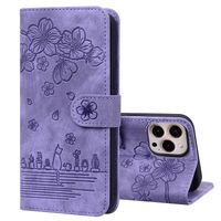 iPhone 13 Mini hoesje - Bookcase - Koord - Pasjeshouder - Portemonnee - Camerabescherming - Bloemenpatroon - Kunstleer - Paars - thumbnail