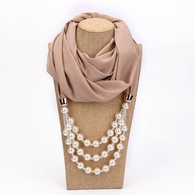2 stks nationale stijl sjaal met imitatie parel ketting (beige)