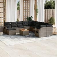 12-delige Loungeset met kussens poly rattan grijs